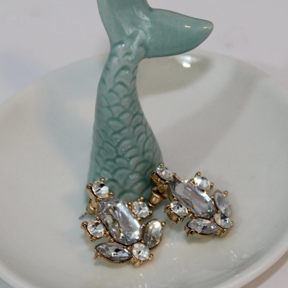 Gold Rhinestone Cocktail Earrings PROM Wedding NEW - Picture 5 of 7